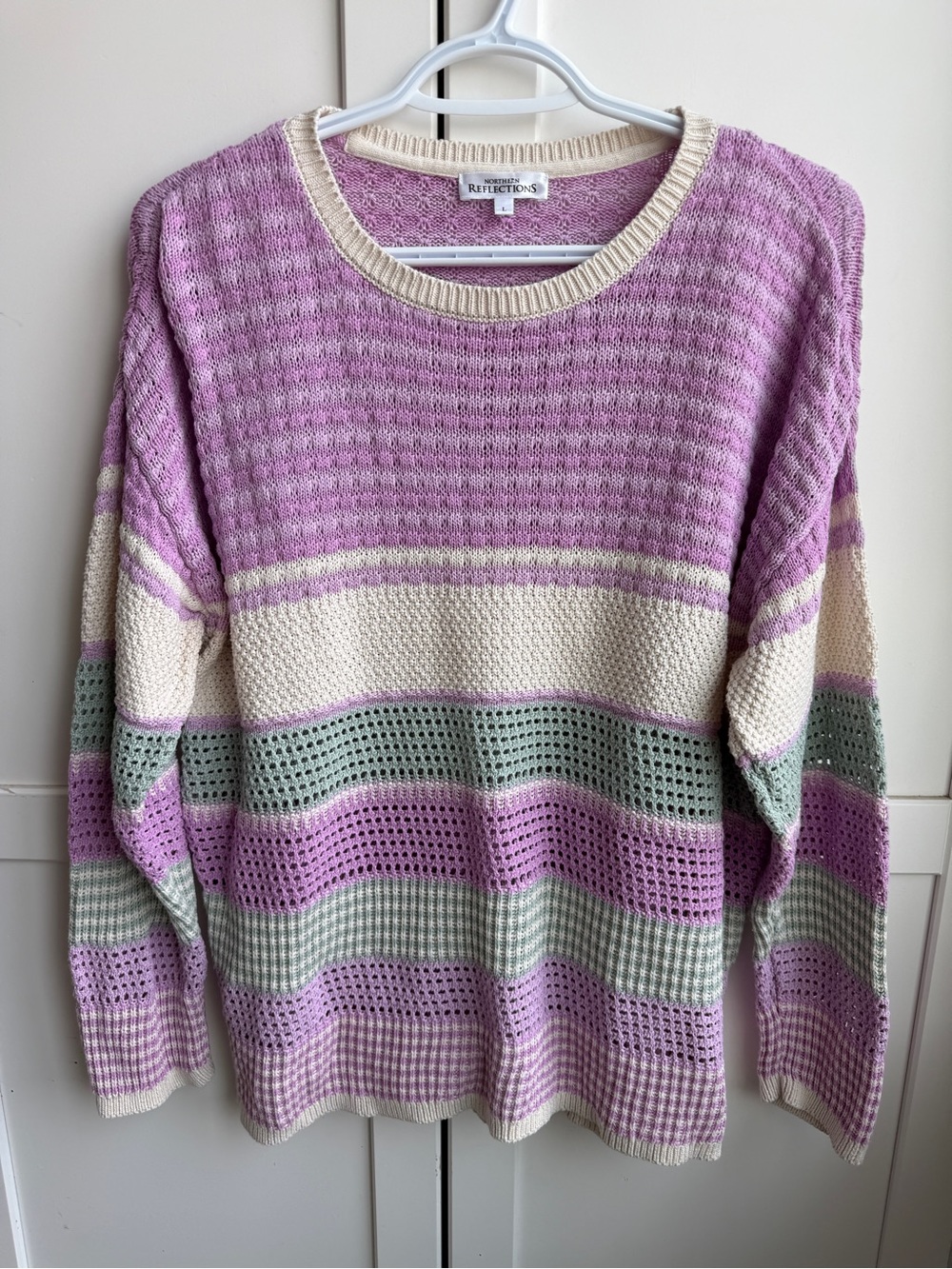 Cottagecore Grandmillenial Northern Reflections Sweater 100% Cotton Size L - Picture 1 of 5